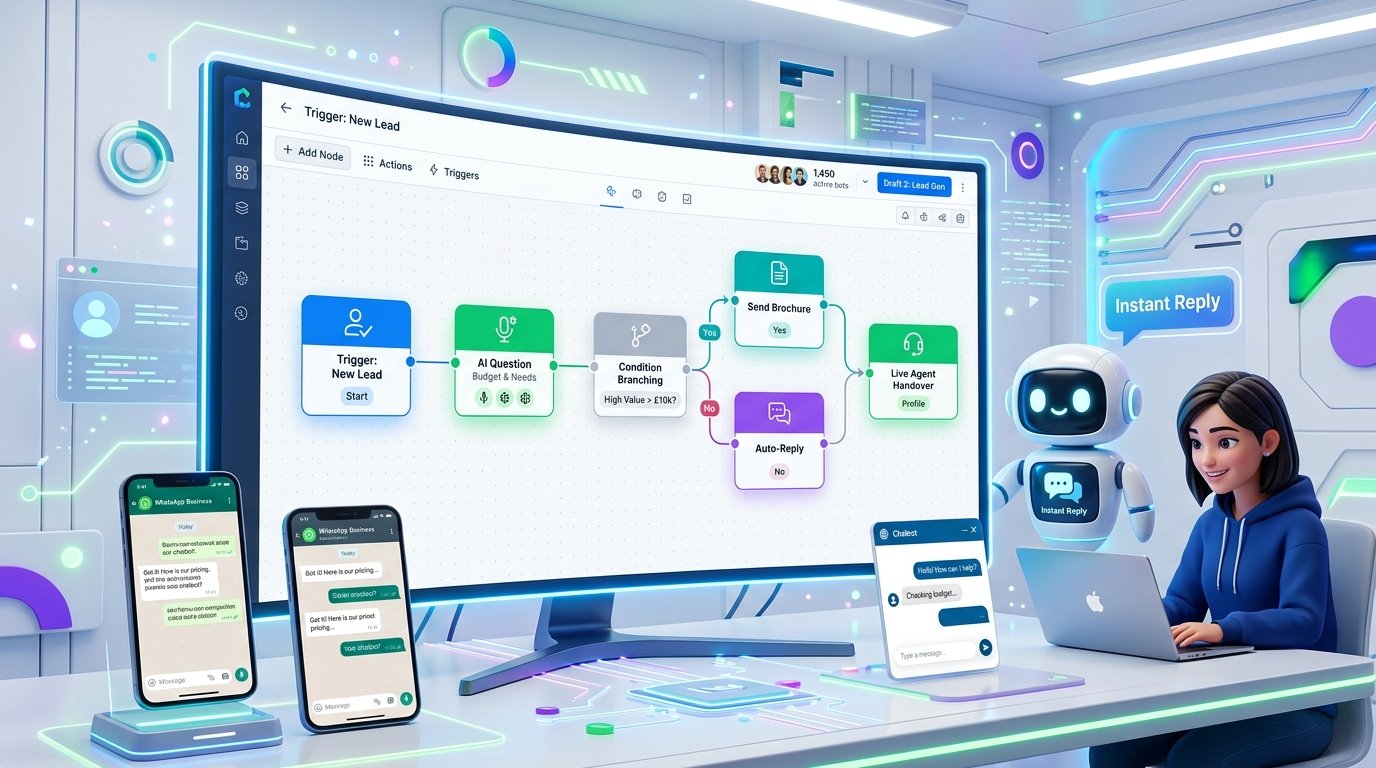 Visual No-Code Chatbot Flow Builder for WhatsApp & Web - Monetor CRM